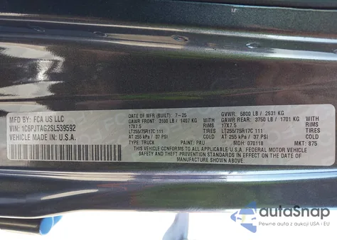 2025 Jeep Gladiator High Tide z USA, uszkodzony, nr VIN 1C6PJTAG2SL539592